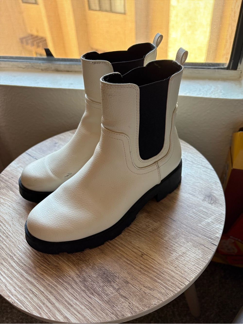White Chelsea Boots with Black Elastic Panels